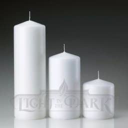 Light In The Dark White Paraffin Pillar Candle Set of 3 - Assorted Sizes for Weddings and Events thumbnail 2