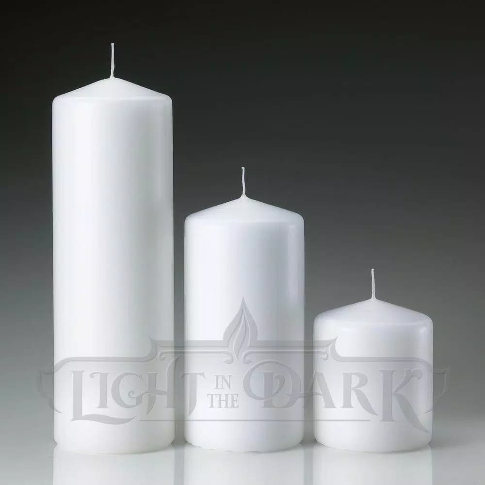 Light In The Dark White Paraffin Pillar Candle Set of 3 - Assorted Sizes for Weddings and Events