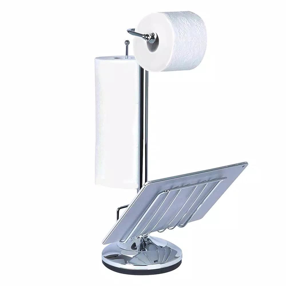 Unbranded Chrome Toilet Caddy with Magazine Rack and 3-Roll Storage Holder