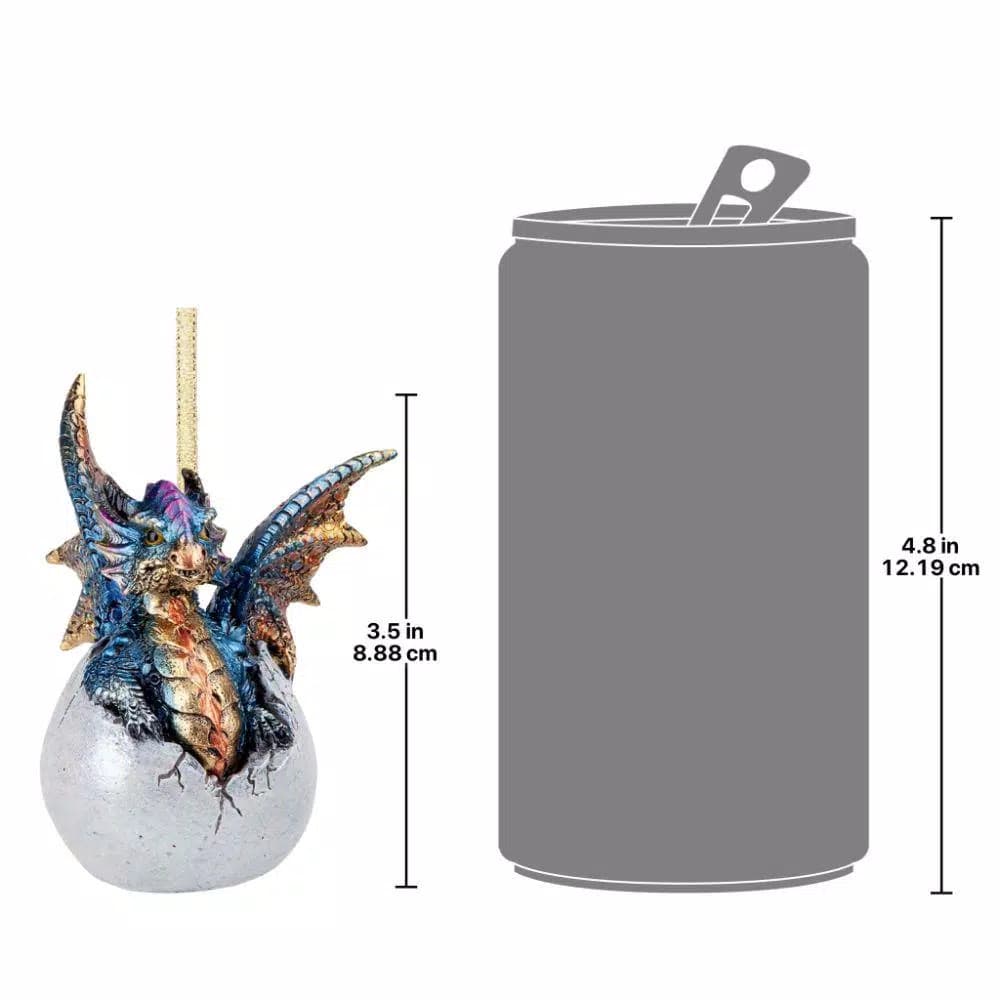 Design Toscano Hard Boiled Dragon Hatchling Holiday Ornament, 3.5 in. Resin Dragon Egg Collectible
