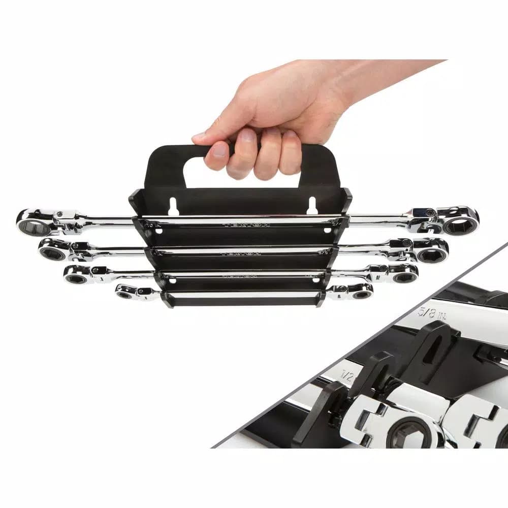 TEKTON 4-Piece Extra Long Flex-Head Ratcheting Box End Wrench Set, SAE