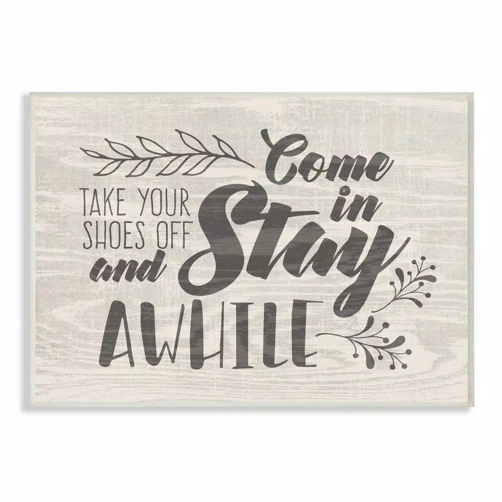 Stupell Industries Tammy Apple "Come In Stay Awhile Take Your Shoes Off" 10 x 15 in. Wood Wall Art Sign