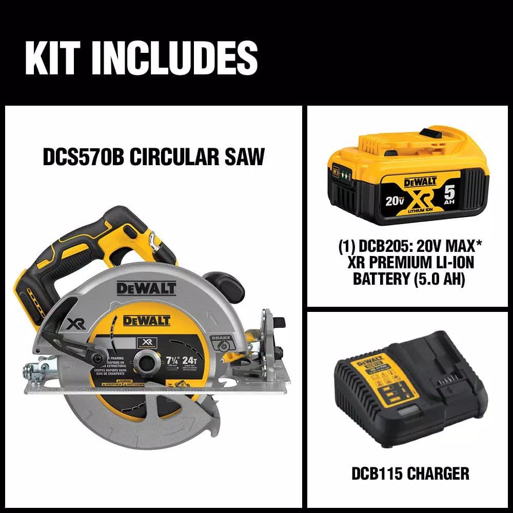 DEWALT 20V MAX XR Cordless Brushless 7-1/4 in. Circular Saw Kit with 5.0 Ah Battery and Charger