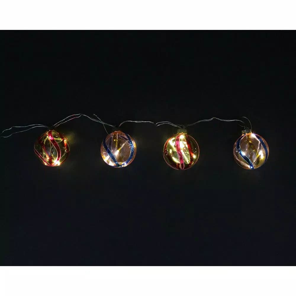 Penn Multi-Colored Swirl Glass Ball LED Lighted Christmas Ornaments, Set of 4