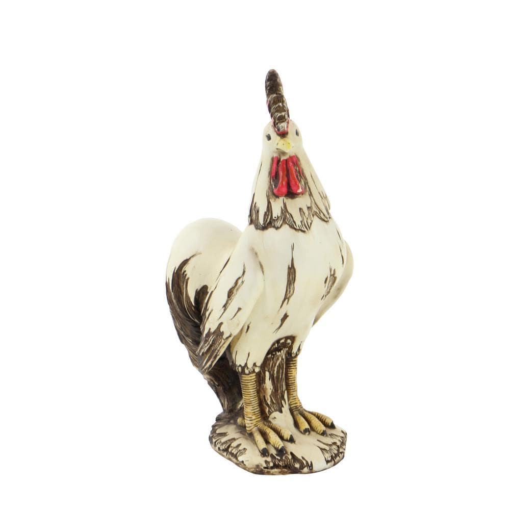 LITTON LANE 15 in. Rooster Decorative Sculpture - White, Red, and Brown Farmhouse Statuary