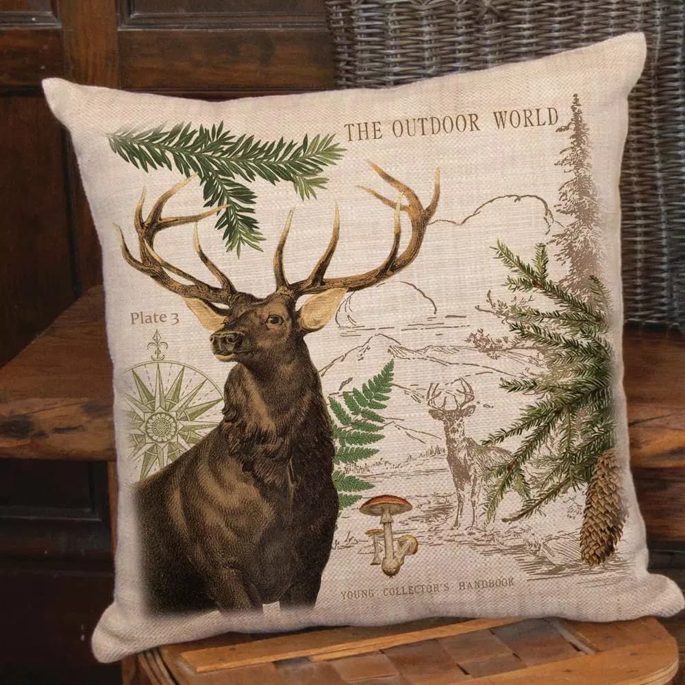 Heritage Lace Lodge Hollow Natural Elk Animal Print Rustic Throw Pillow, 18 x 18 in.