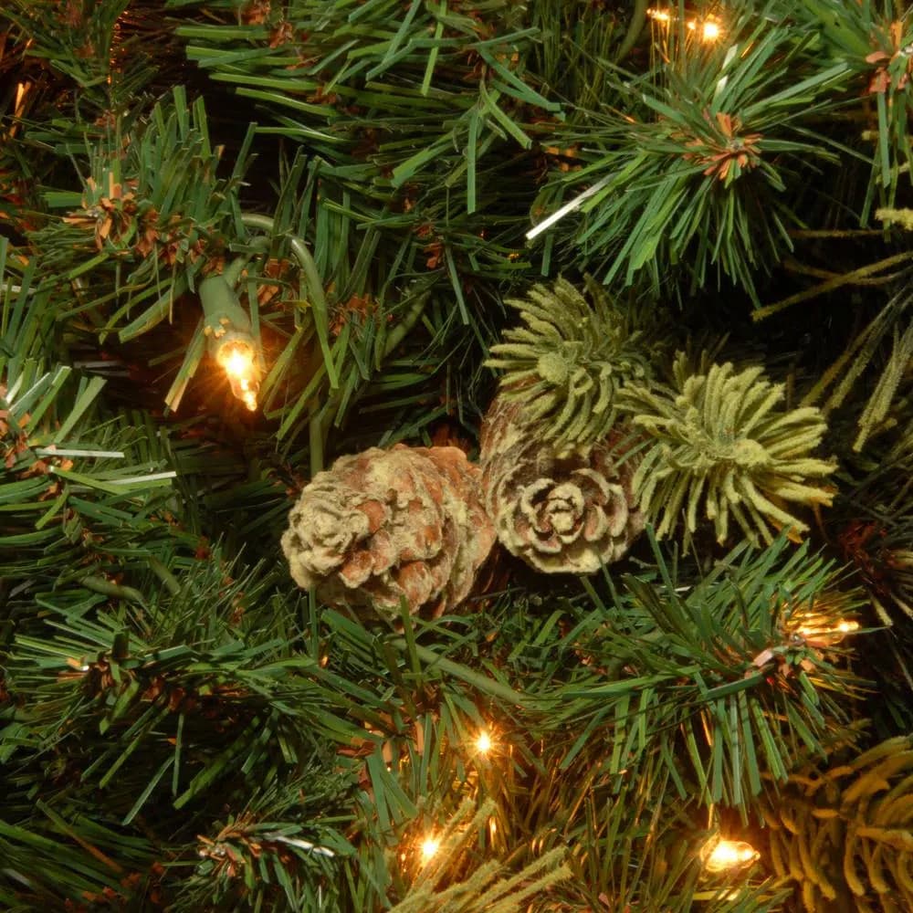 National Tree Company 7.5 ft. Carolina Pine Prelit Artificial Christmas Tree with 750 Clear Lights and Flocked Cones