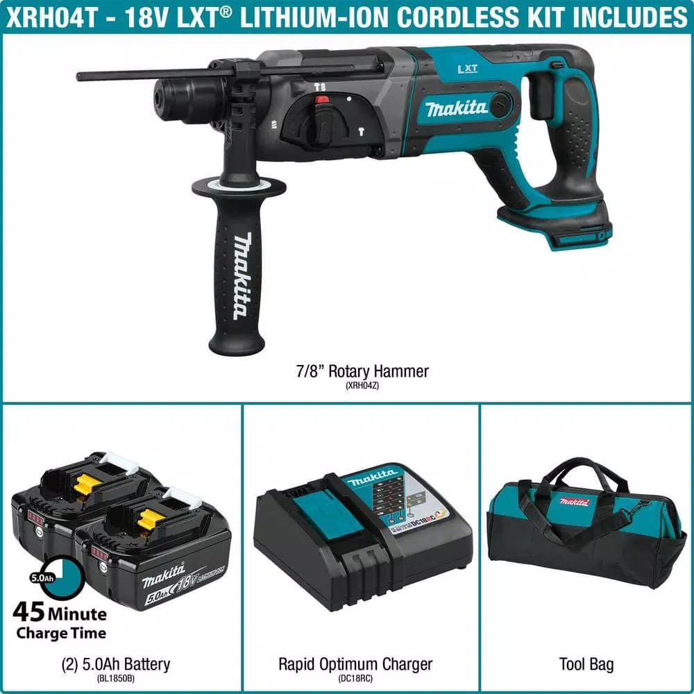 Makita 18V LXT Cordless SDS-Plus Rotary Hammer Drill Kit w/ (2) 5.0Ah Batteries & Charger
