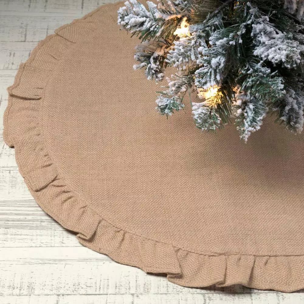VHC Brands 21 in. Jute Burlap Natural Tan Tree Skirt - Rustic Lodge Holiday Decor