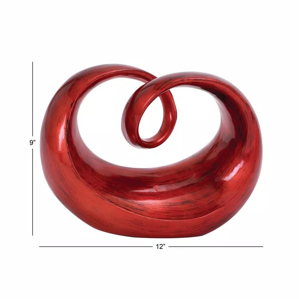 LITTON LANE 9 in. x 12 in. Red Polystone Decorative Abstract Sculpture