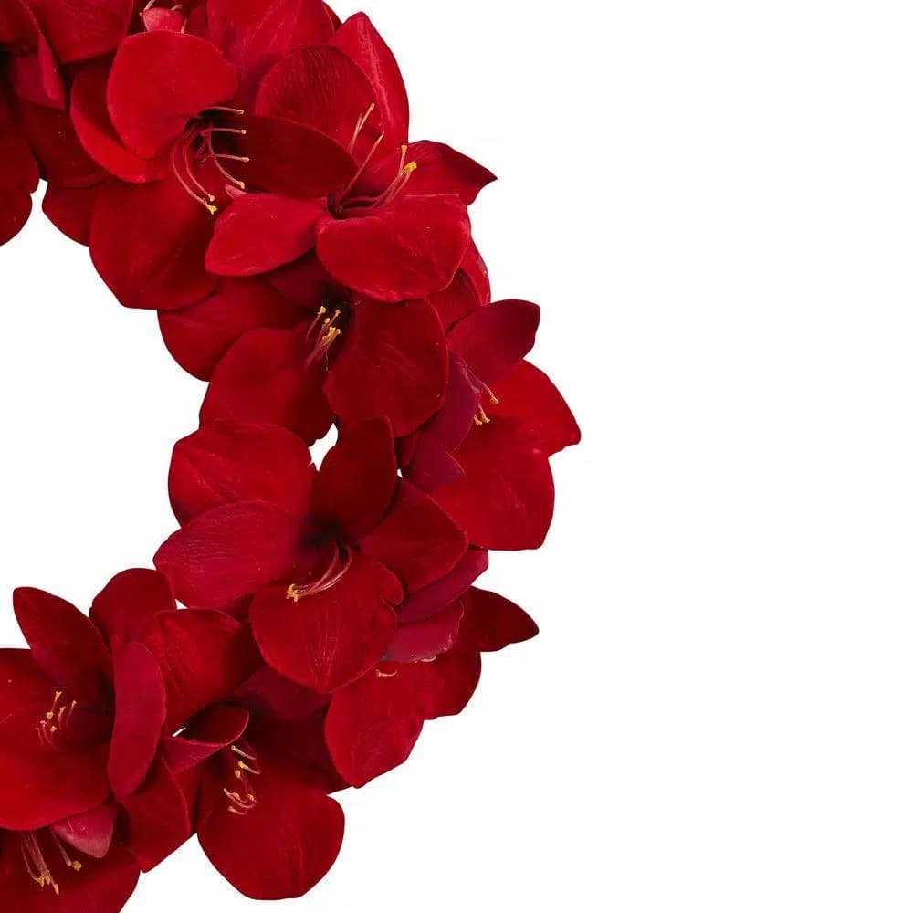 Nearly Natural 22 in. Red Amaryllis Artificial Flower Wreath