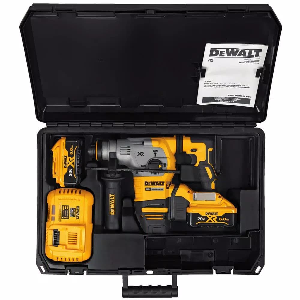 DEWALT 20V MAX XR Brushless 1-1/8 in. SDS Plus L-Shape Rotary Hammer Kit with (2) 6.0Ah Batteries & Charger
