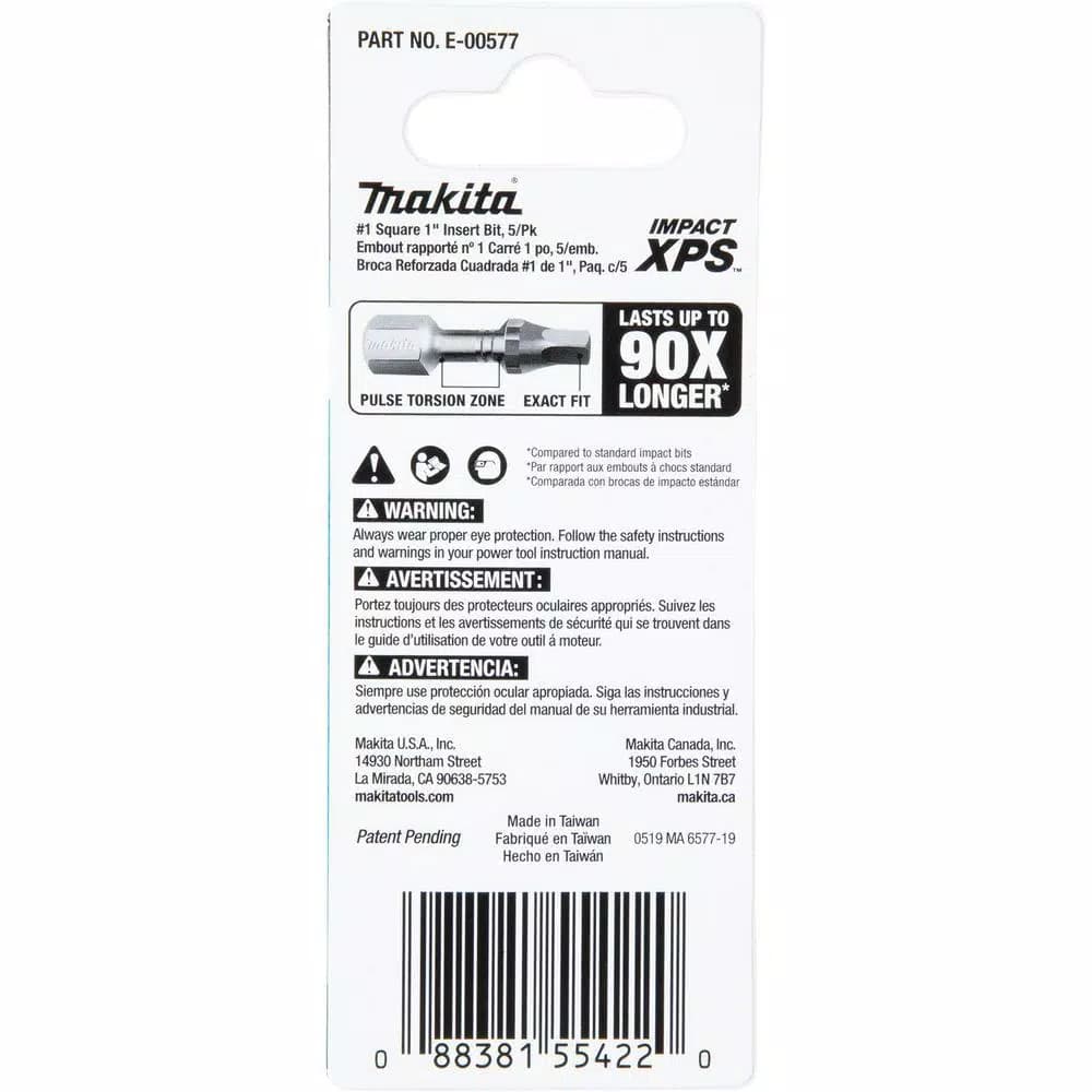 Makita ImpactXPS #1 Square 1 in. Insert Bits, 5-Pack