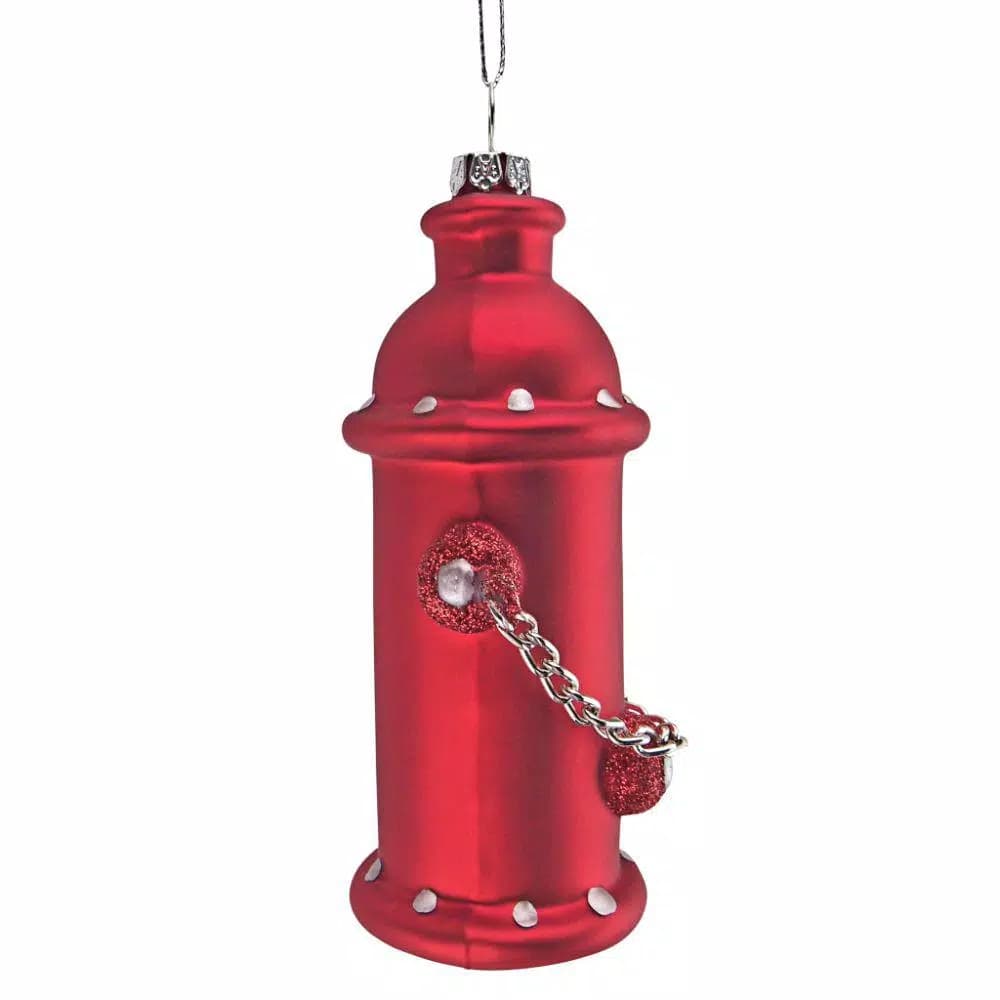 Design Toscano 5 in. Fire Hydrant Blown Glass Holiday Ornament, Red