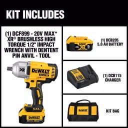 DEWALT 20V MAX XR 1/2 in. High Torque Brushless Cordless Impact Wrench Kit with 5.0Ah Battery thumbnail 2