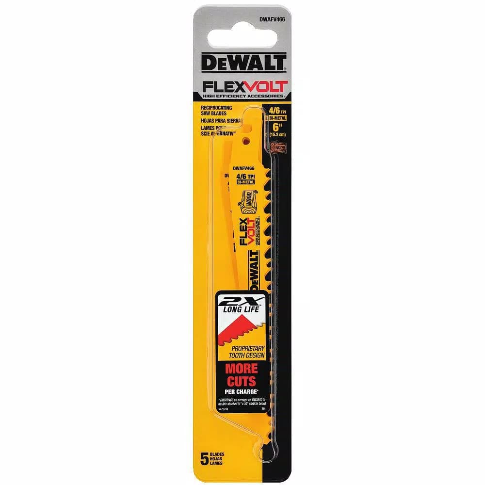 DEWALT FLEXVOLT 6 in. Bi-Metal Reciprocating Saw Blade Set, 6 TPI, 5-Pack
