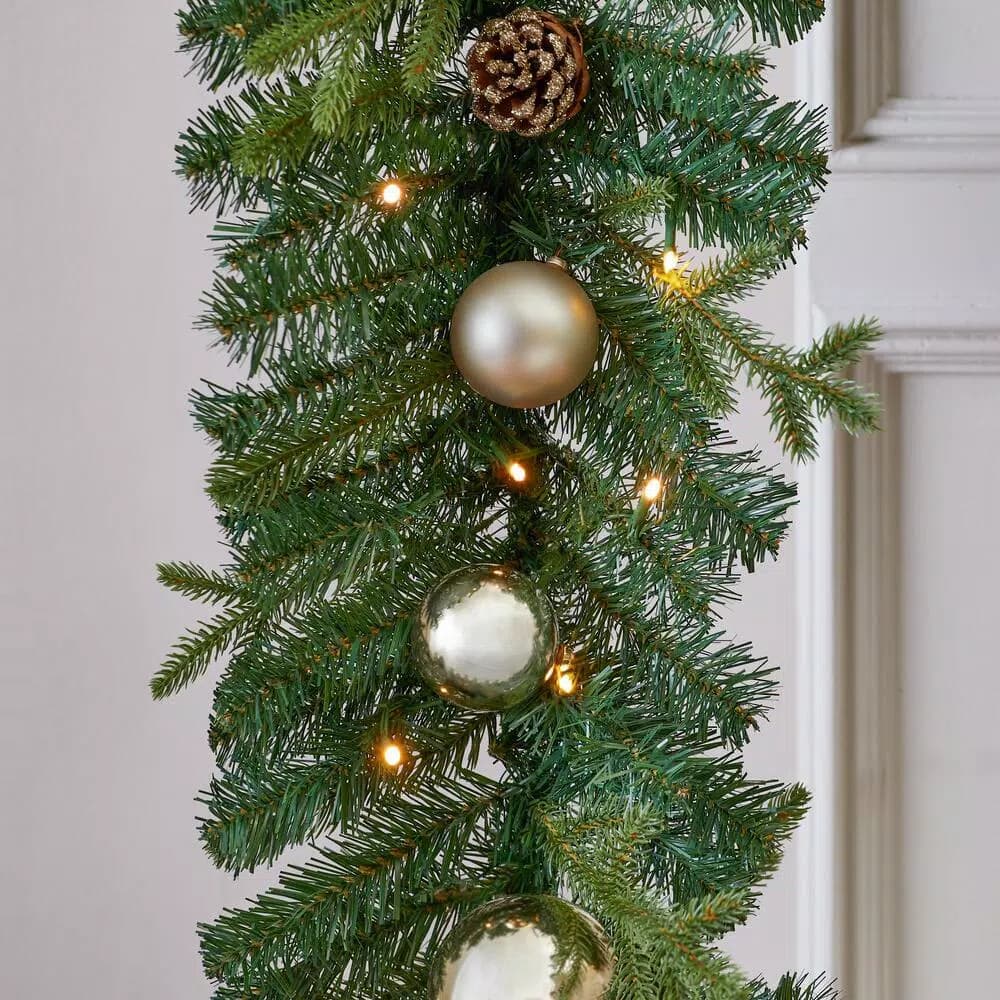 Home Accents Holiday St. Germain 9 ft. Pre-Lit LED Artificial Christmas Garland with Champagne & Gold Ornaments