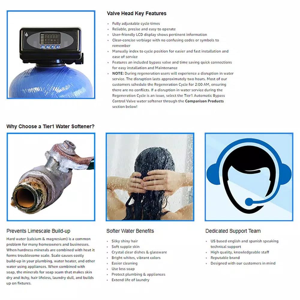 Tier1 Essential Series 32,000 Grain High Efficiency Digital Water Softener WS-165-132