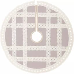 VHC Brands 21 in. Grey Margot Farmhouse Christmas Tree Skirt with Diamond Cut Lace thumbnail 1