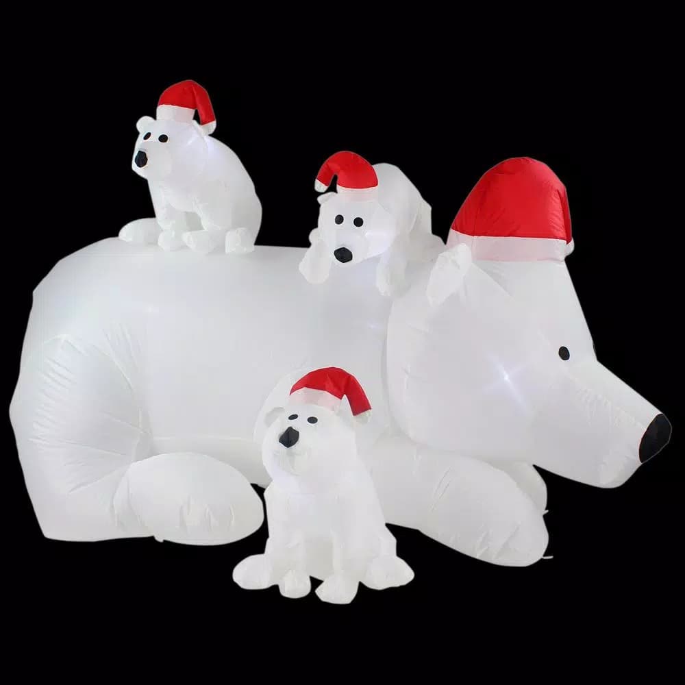 JOYDECOR 6 ft. Polar Bear Family Christmas Inflatable with LED Lights and Red Santa Hats