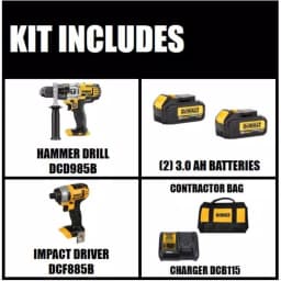DEWALT 20V MAX Cordless Hammer Drill and Impact Driver Combo Kit with (2) 3.0 Ah Batteries & Charger thumbnail 2