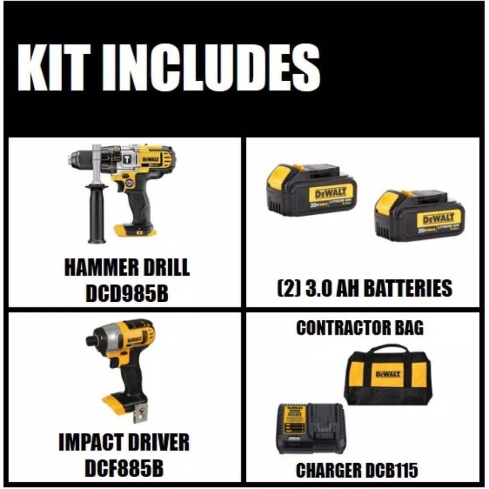DEWALT 20V MAX Cordless Hammer Drill and Impact Driver Combo Kit with (2) 3.0 Ah Batteries & Charger