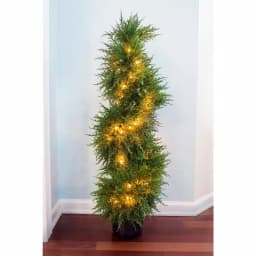Nearly Natural 43 in. Cedar Spiral Topiary with Lights, Green Artificial Plant in Black Pot thumbnail 4