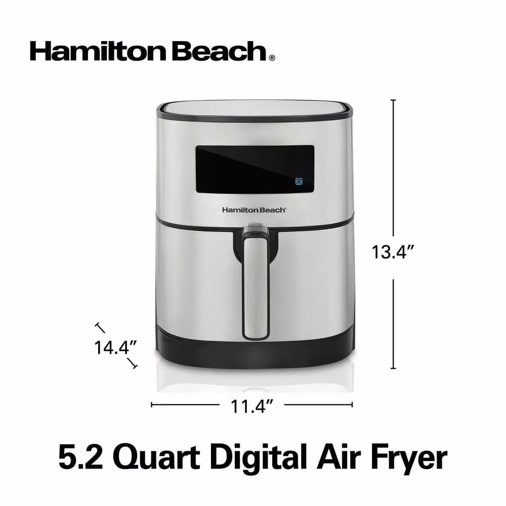 Hamilton Beach 5.3 Qt. Digital Air Fryer, 1700W Stainless Steel with 8 Presets