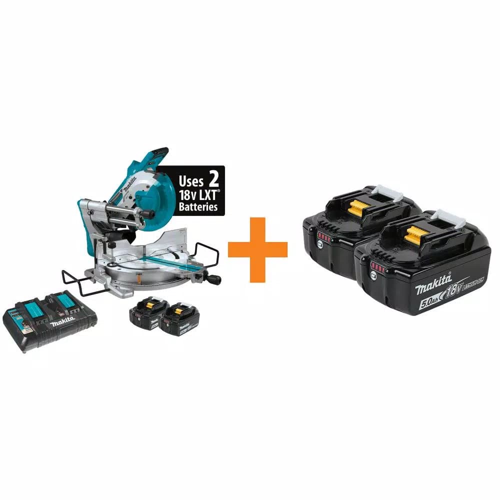 Makita 18V X2 LXT 10 in. Brushless Dual-Bevel Sliding Compound Miter Saw Kit with 4 5.0 Ah Batteries & Charger