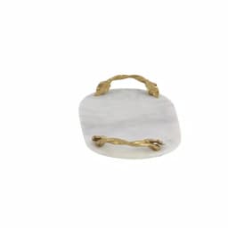 LITTON LANE 20 in. White Marble Oval Decorative Tray with Gold Leaf and Vine Aluminum Handles thumbnail 4