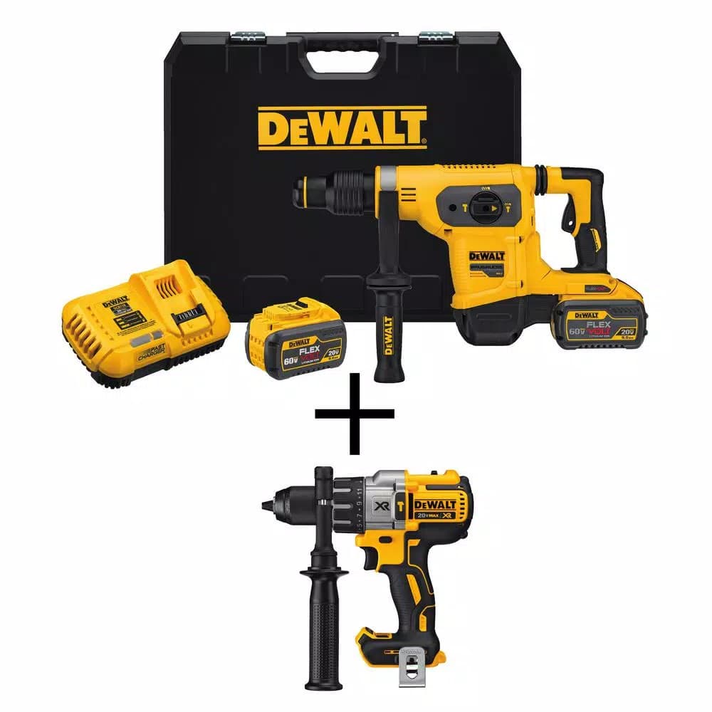 DEWALT 60V MAX FLEXVOLT Brushless 1-9/16 in. SDS MAX Rotary Hammer Kit with (2) 9.0Ah Batteries & Hammer Drill