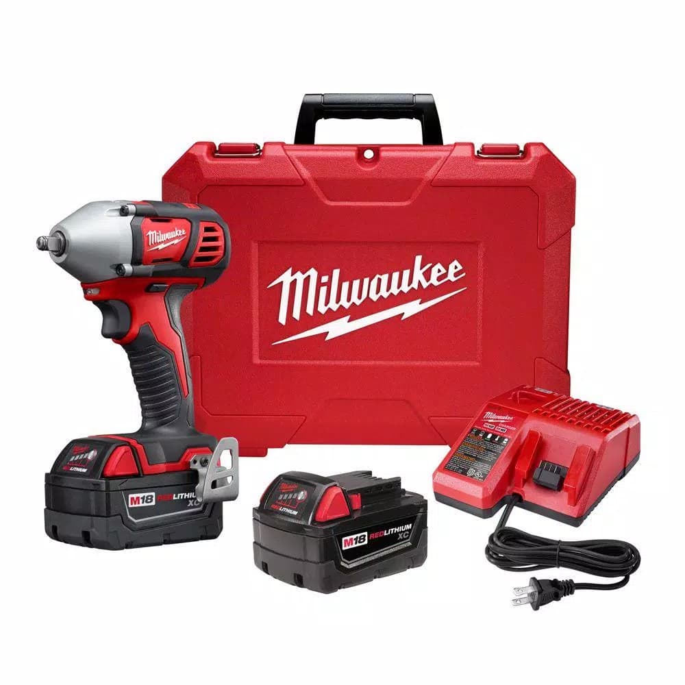 Milwaukee M18 18V Cordless 3/8 in. Compact Impact Wrench Kit with (2) 3.0 Ah Batteries, Charger, and Hard Case