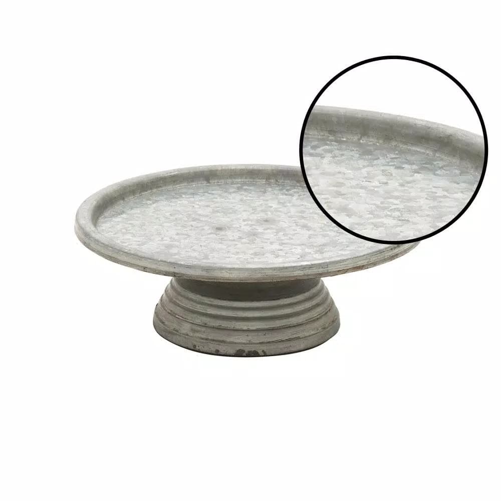 LITTON LANE 13 in. Round Iron Metal Cake Stand with Distressed Gray and Black Finish