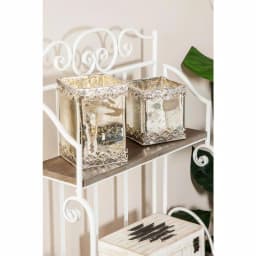 LITTON LANE White Cuboid Glass Candle Holders with Silver Ornate Details, Set of 2 thumbnail 1