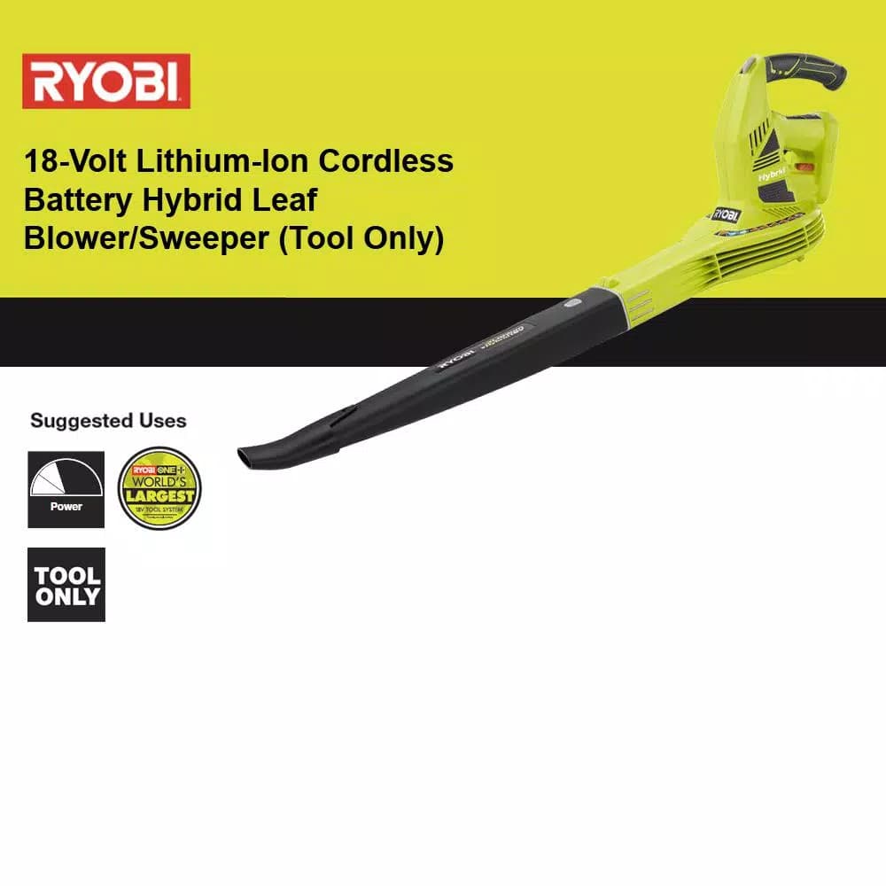 RYOBI ONE+ 18V Lithium-Ion Hybrid Cordless/Corded Leaf Blower, 150 MPH, 200 CFM (Tool Only)