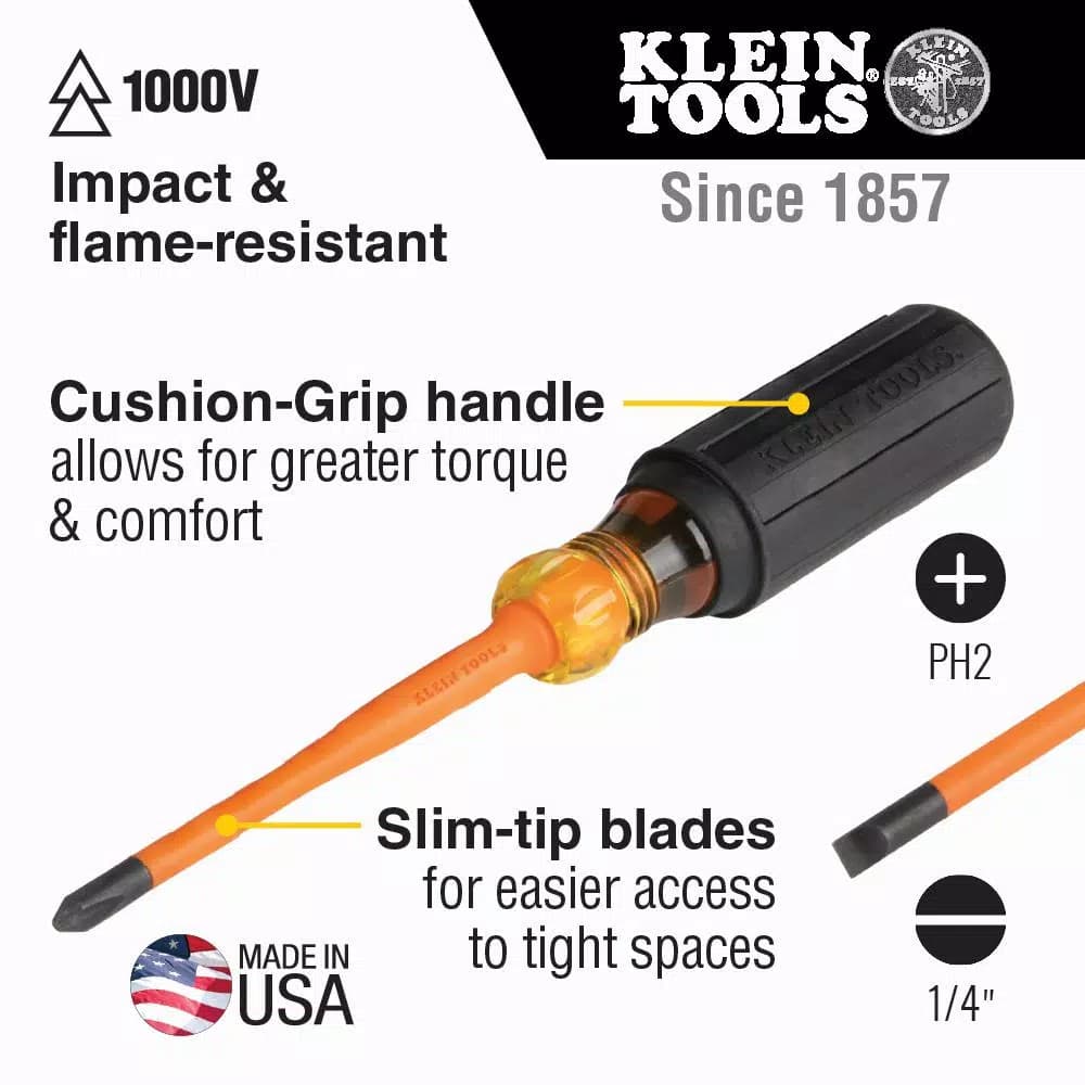 Klein Tools 2-Piece Slim-Tip Insulated Screwdriver Set, 1000V Rated
