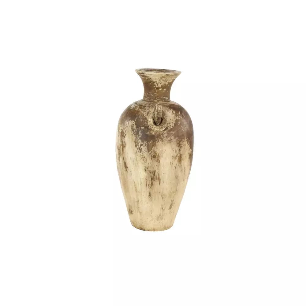 LITTON LANE 28" Distressed Beige and Brown Ceramic Amphora Floor Vase - Farmhouse Style