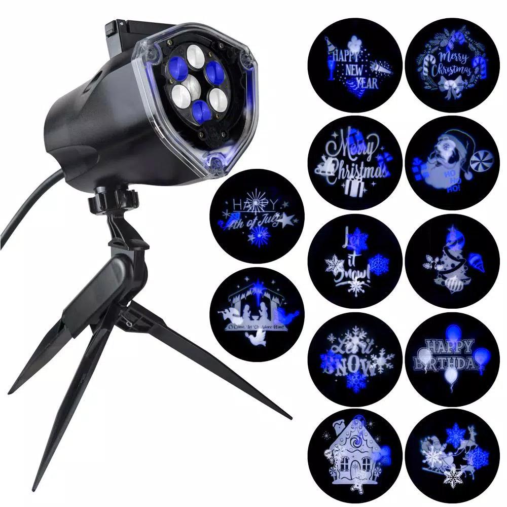 LightShow Blue and White LED Whirl-A-Motion & Static Holiday Projector with 12 Interchangeable Slides