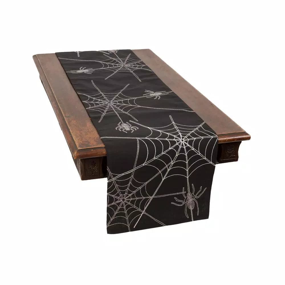 Xia Home Fashions Halloween Spider Web Embroidered Double Layer Table Runner - Black