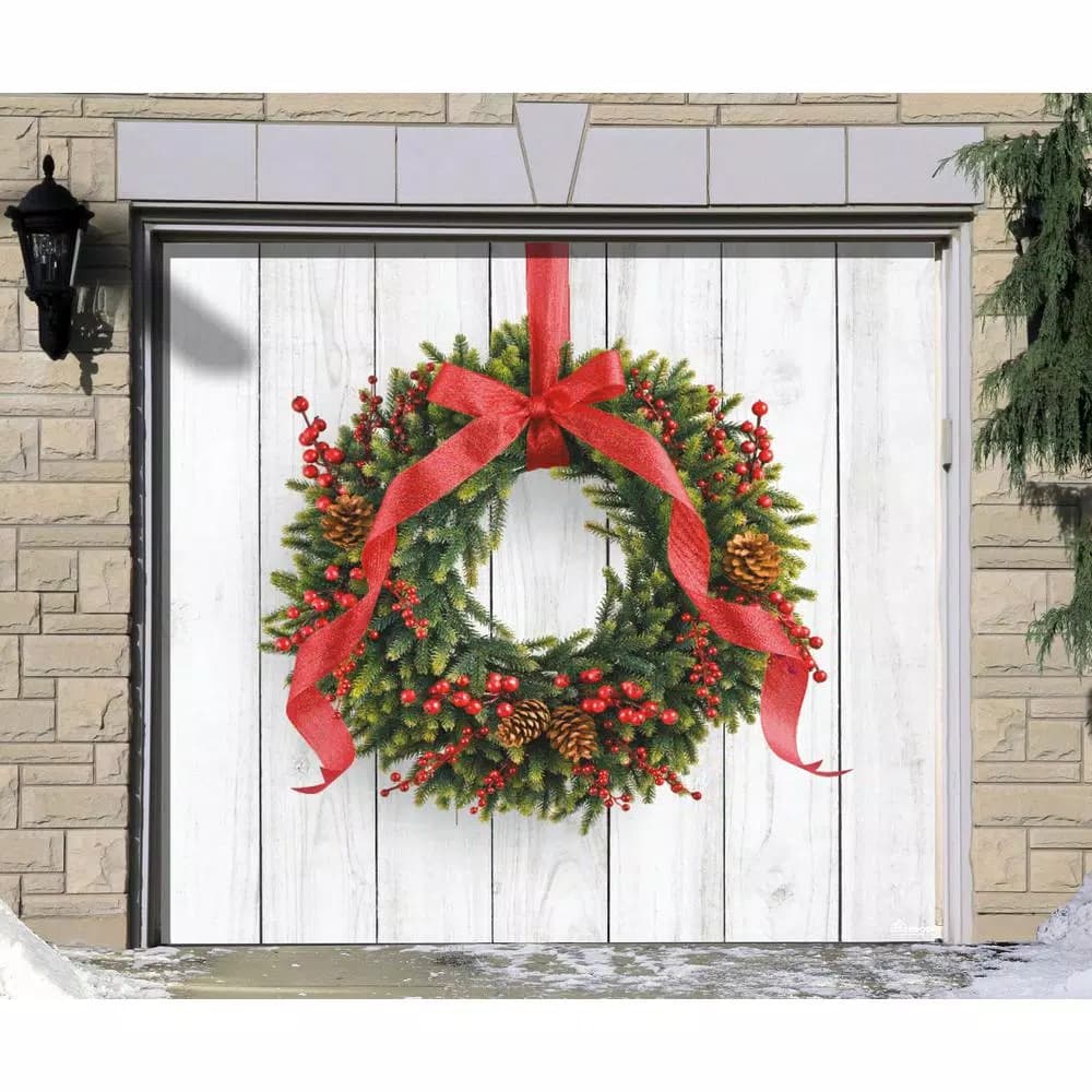 My Door Decor 7 ft. x 8 ft. Christmas Wreath Garage Door Banner Mural
