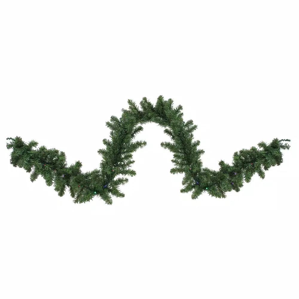 Northlight 9 ft. Pre-Lit LED Canadian Pine Artificial Christmas Garland with 50 Multi-Color Lights, Battery Operated