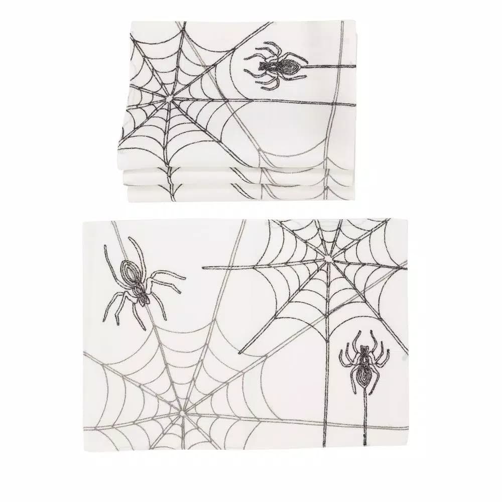Xia Home Fashions Halloween Spider Web Embroidered Double Layer Placemats, White (Set of 4)