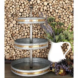 LITTON LANE 24 in. 3-Tiered Round Gray Iron Tray Stand with Copper Band Accents thumbnail 1