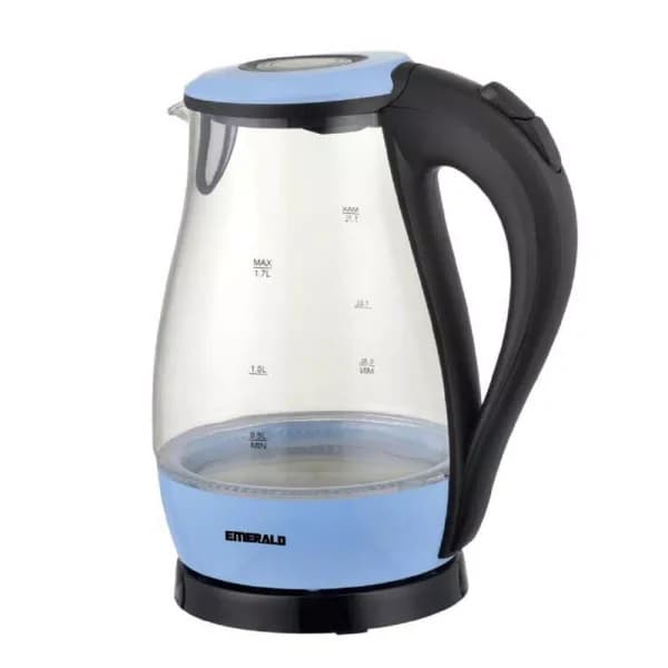 Emerald 7-Cup Black and Blue Glass Electric Kettle, 1.7L High Borosilicate Glass Tea & Coffee Kettle