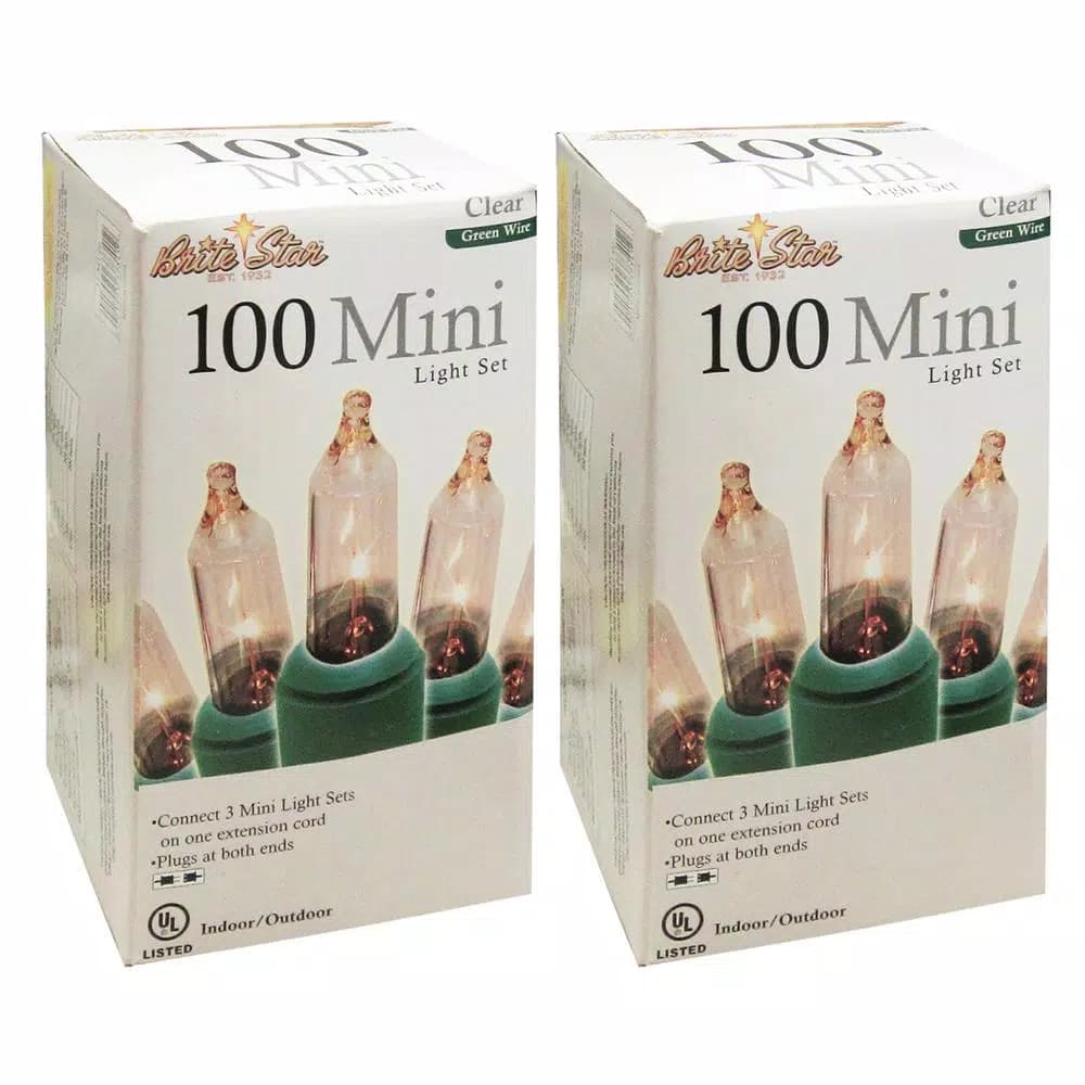Brite Star 2-Pack 100-Light Clear Mini String Lights on Green Wire, Indoor/Outdoor