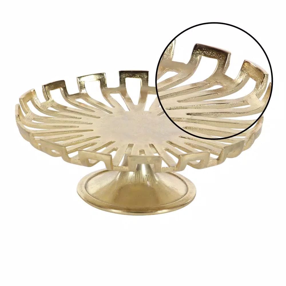 LITTON LANE Modern Reflections 15 in. Gold-Finished Aluminum Cake Plate with Geometric Cut-Outs