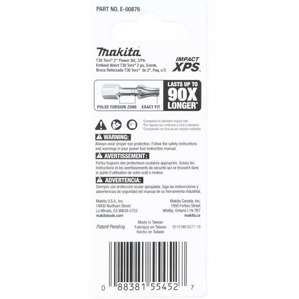 Makita ImpactXPS T30 Torx 2 in. Power Bits, 3-Pack