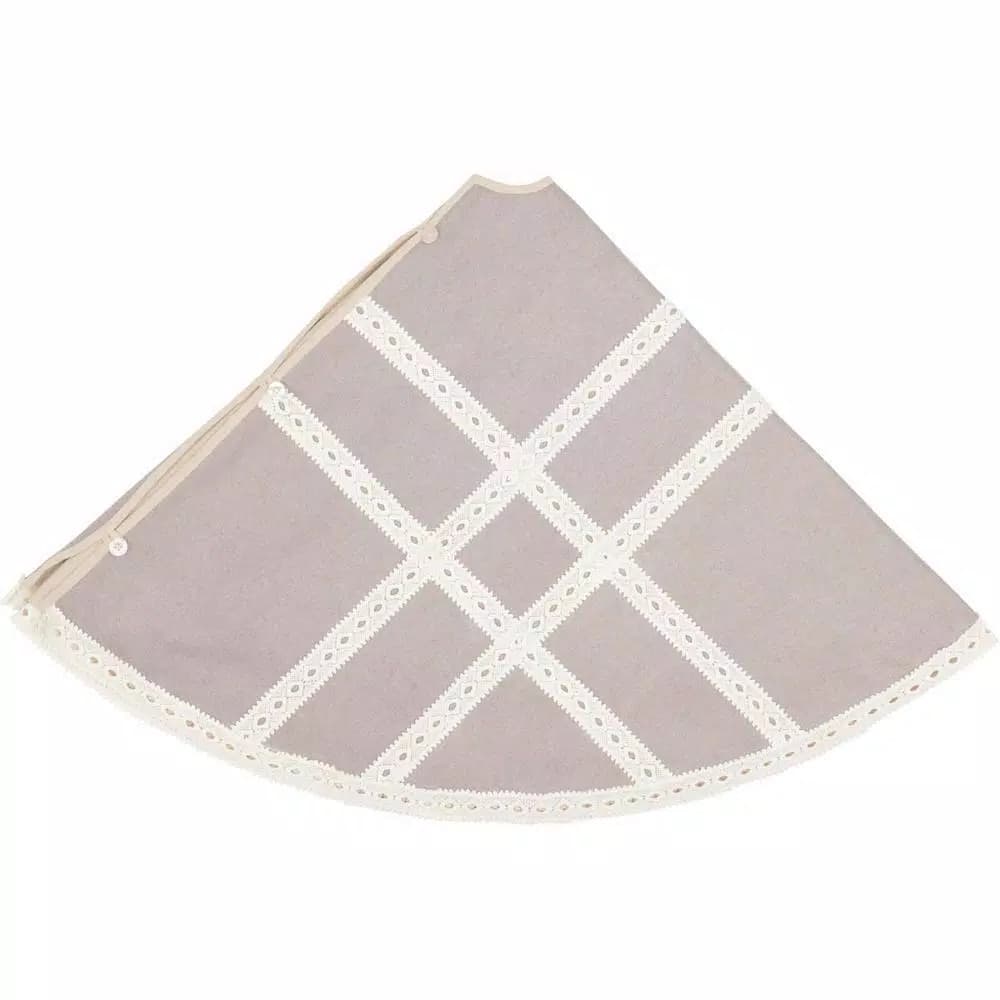 VHC Brands 60 in. Grey Margot Farmhouse Christmas Tree Skirt with Diamond Cut Lace