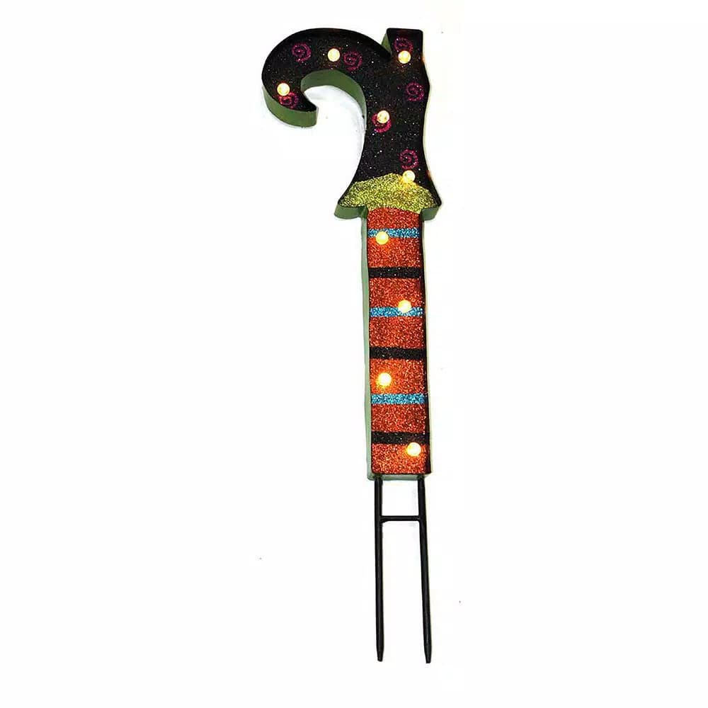 Unbranded 28 in. Metal Witch Boot Stake with 9 Mini Lights, Glitter Halloween Yard Decoration