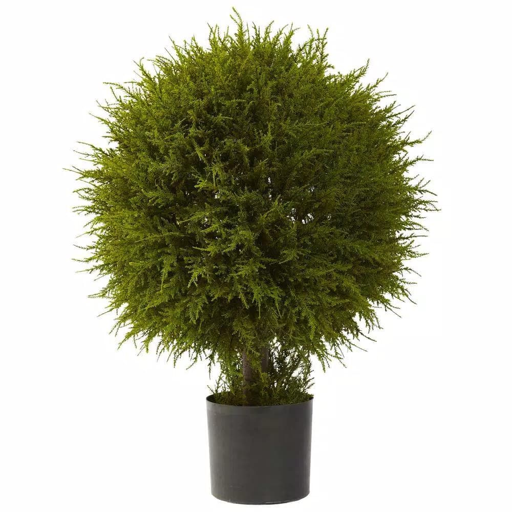 Nearly Natural 32 in. Artificial Cedar Ball Topiary in Black Pot